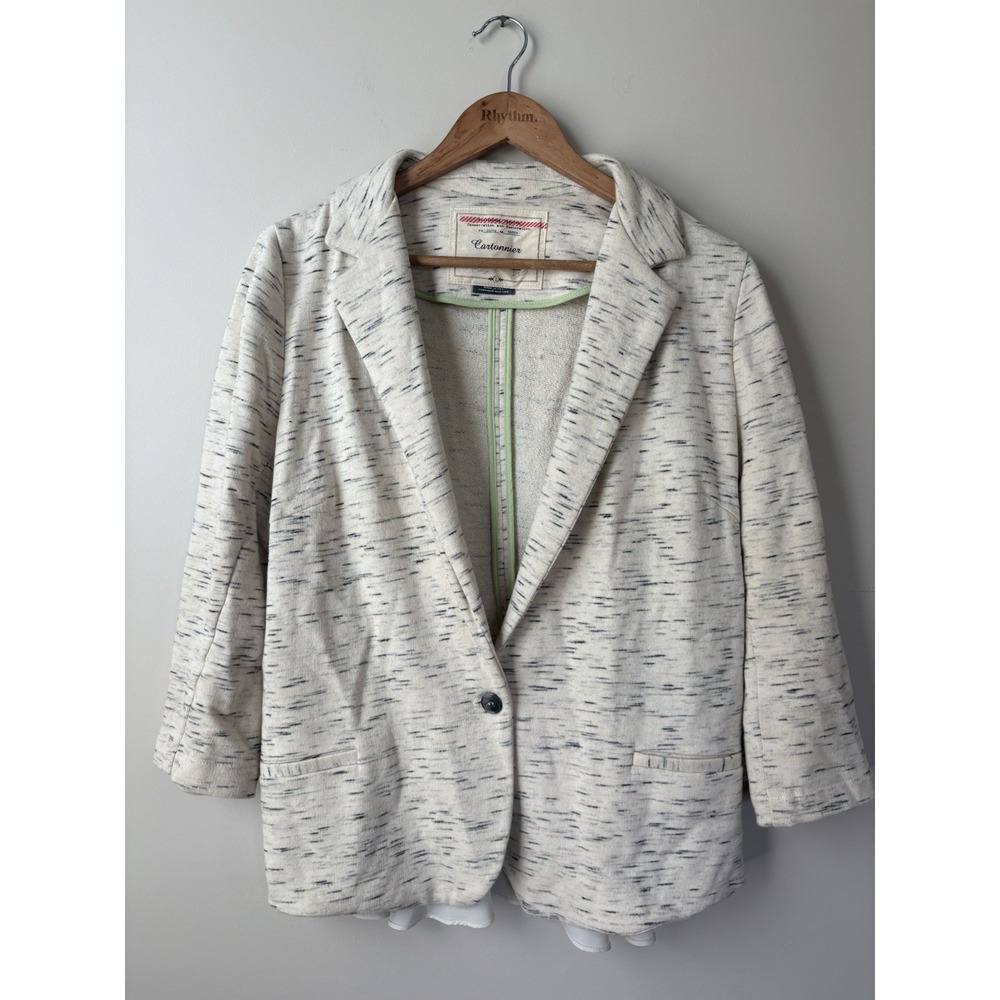 Anthropologie Cartonnier Off White Chiffon Ruffle Knit Blazer Size Large